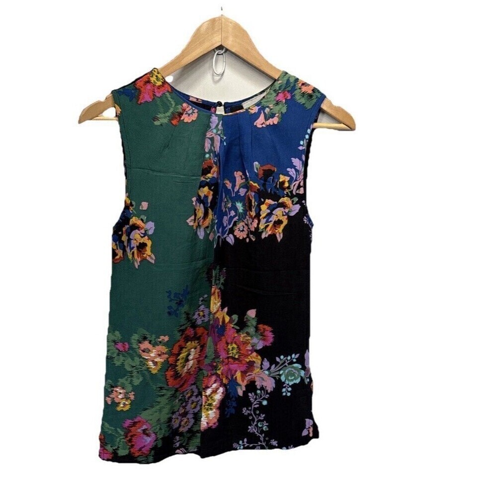 Vanessa Virginia Anthropologie Sleeveless Top Pleated Neckline Floral Print XS